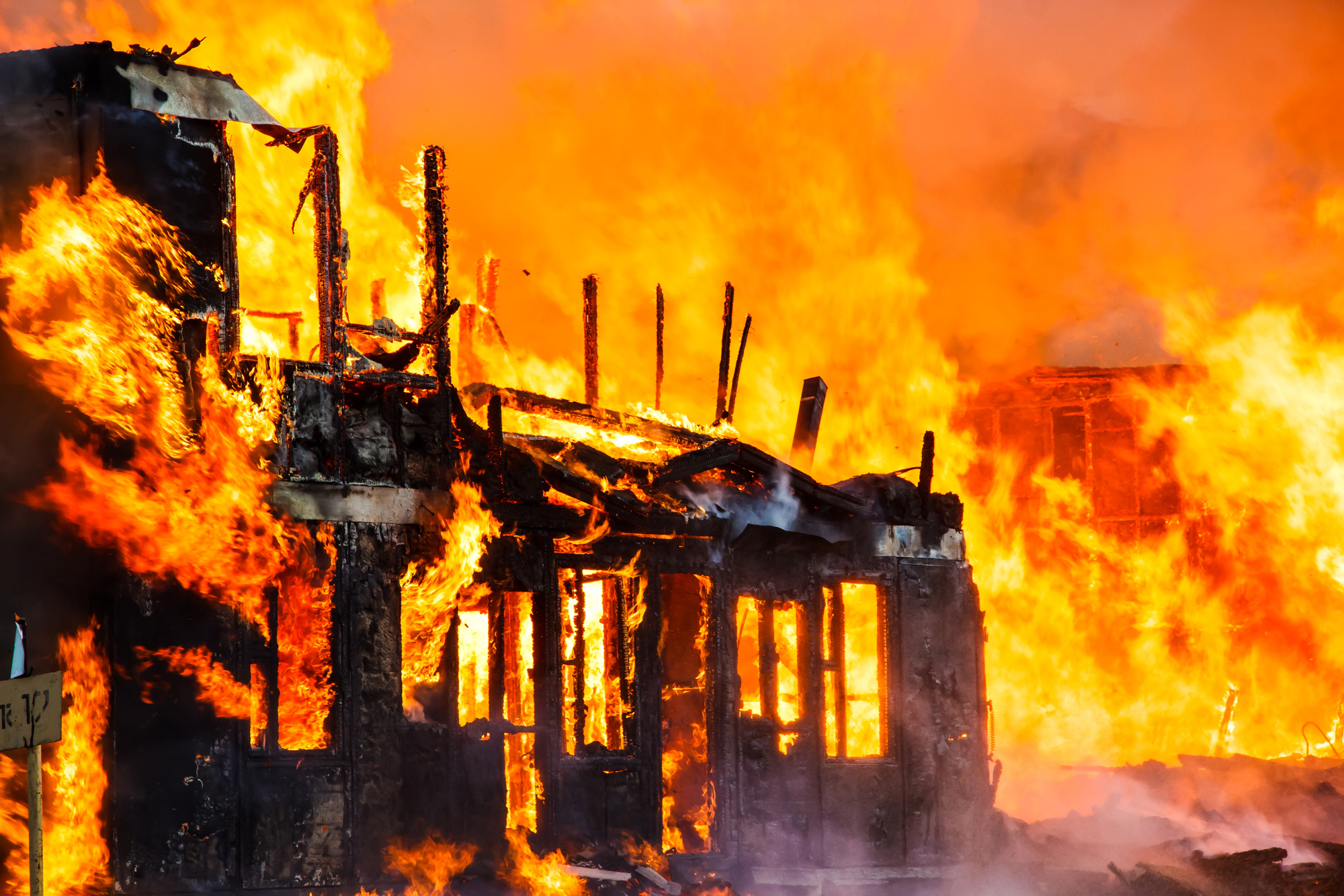 Heavy Fire in an Old Wooden House